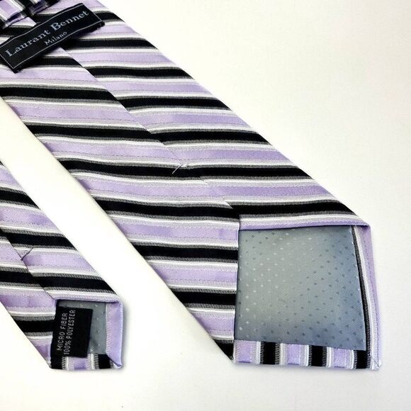 Laurant Bennet Milano Purple Black Striped Woven Microfiber Polyester Tie - Picture 5 of 6